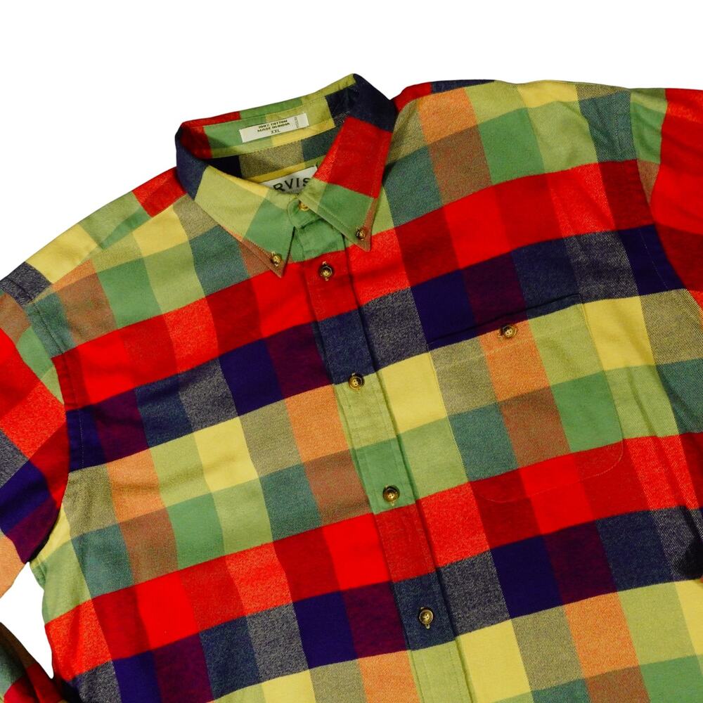 Orvis Plaid Colorful Flannel Outdoor Ranch Farm Camping Heavy Button Up Shirt 2X